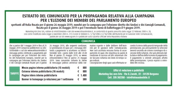 Estratto del comunicato per la propaganda elettorale